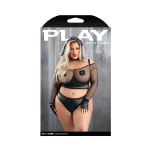 Fantasy Lingerie Play Easy Rider Open Cup Bra: Long Sleeve Fishnet Top: Panty: Choker: Gloves: Bandana & 1 pair of Pasties Costume 1XL/2XL