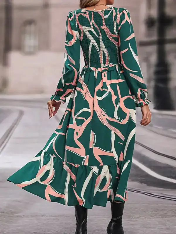 Fashion Ladies Printed Long Sleeve Dress