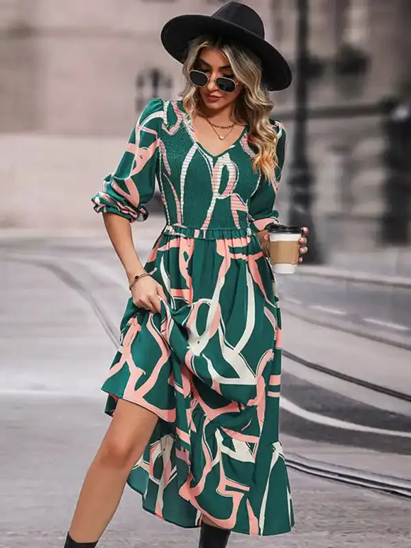 Fashion Ladies Printed Long Sleeve Dress