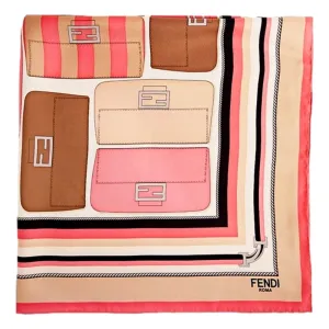 Fendi Baguette Print Silk Scarf Foulard Pink Dalia Multicolor Size 90