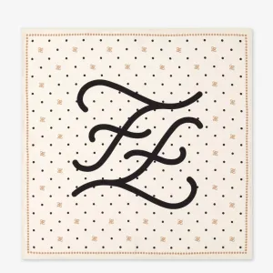 Fendi FF Karligraphy Black Logo Ivory Silk Scarf 33 cm