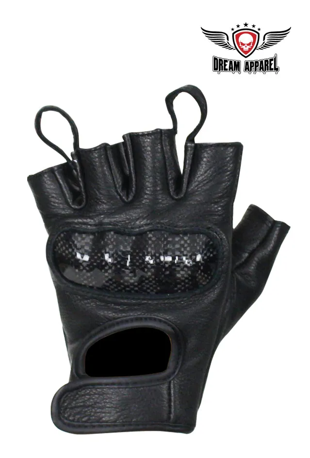 Fingerless Deer Skin Leather Gloves W/ Padded Knuckle Protectors