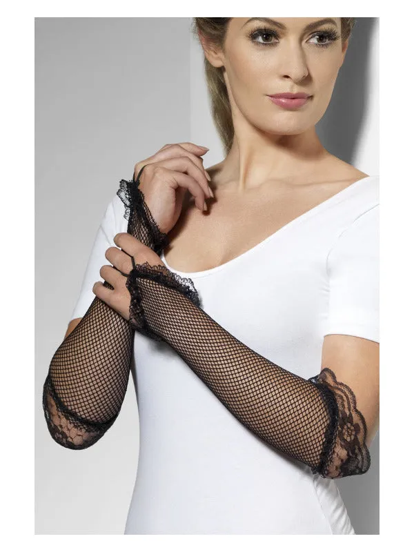 Fingerless Fishnet Gloves Black, Black