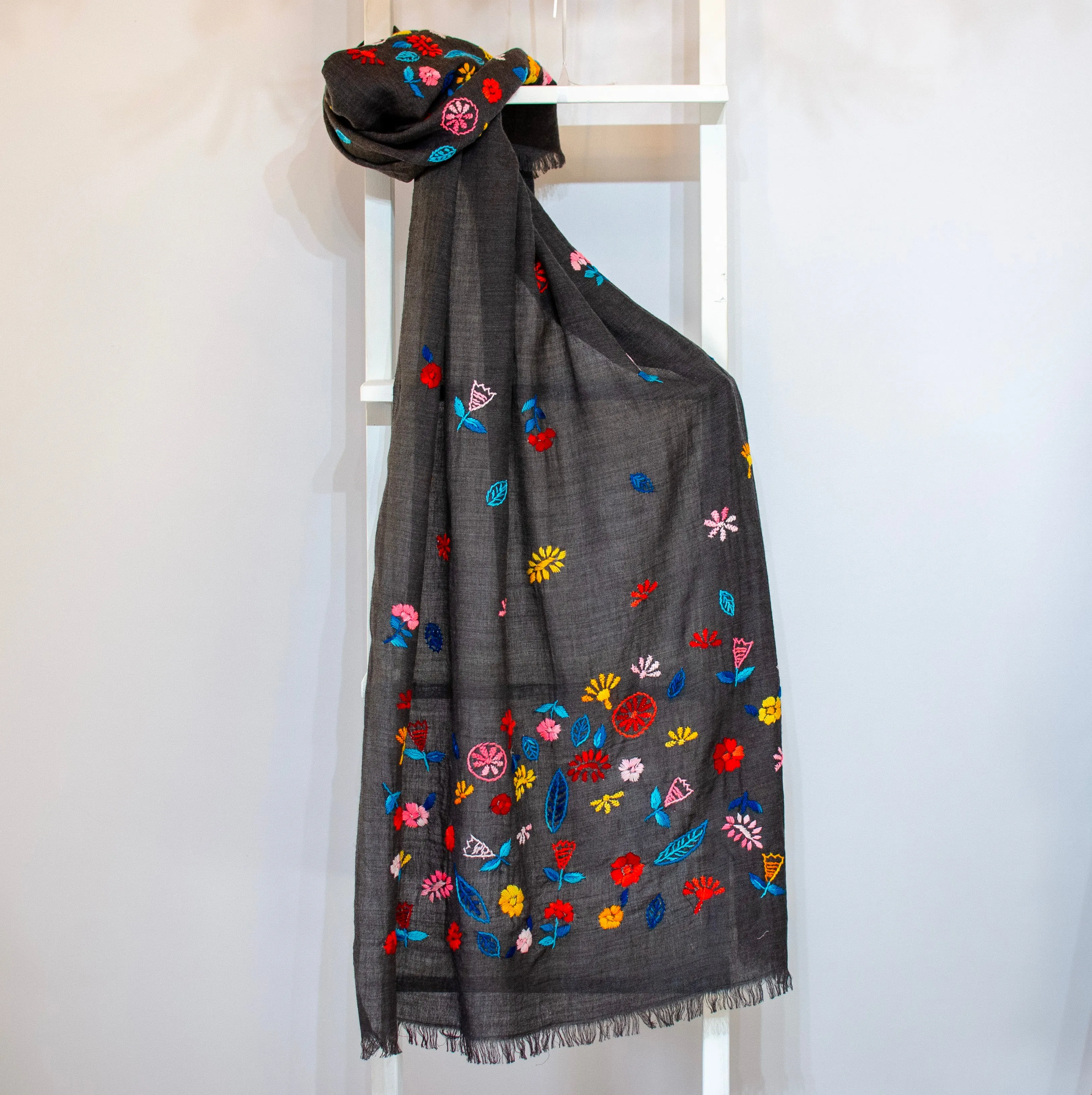 'Florita' Hand-embroidered Scarf