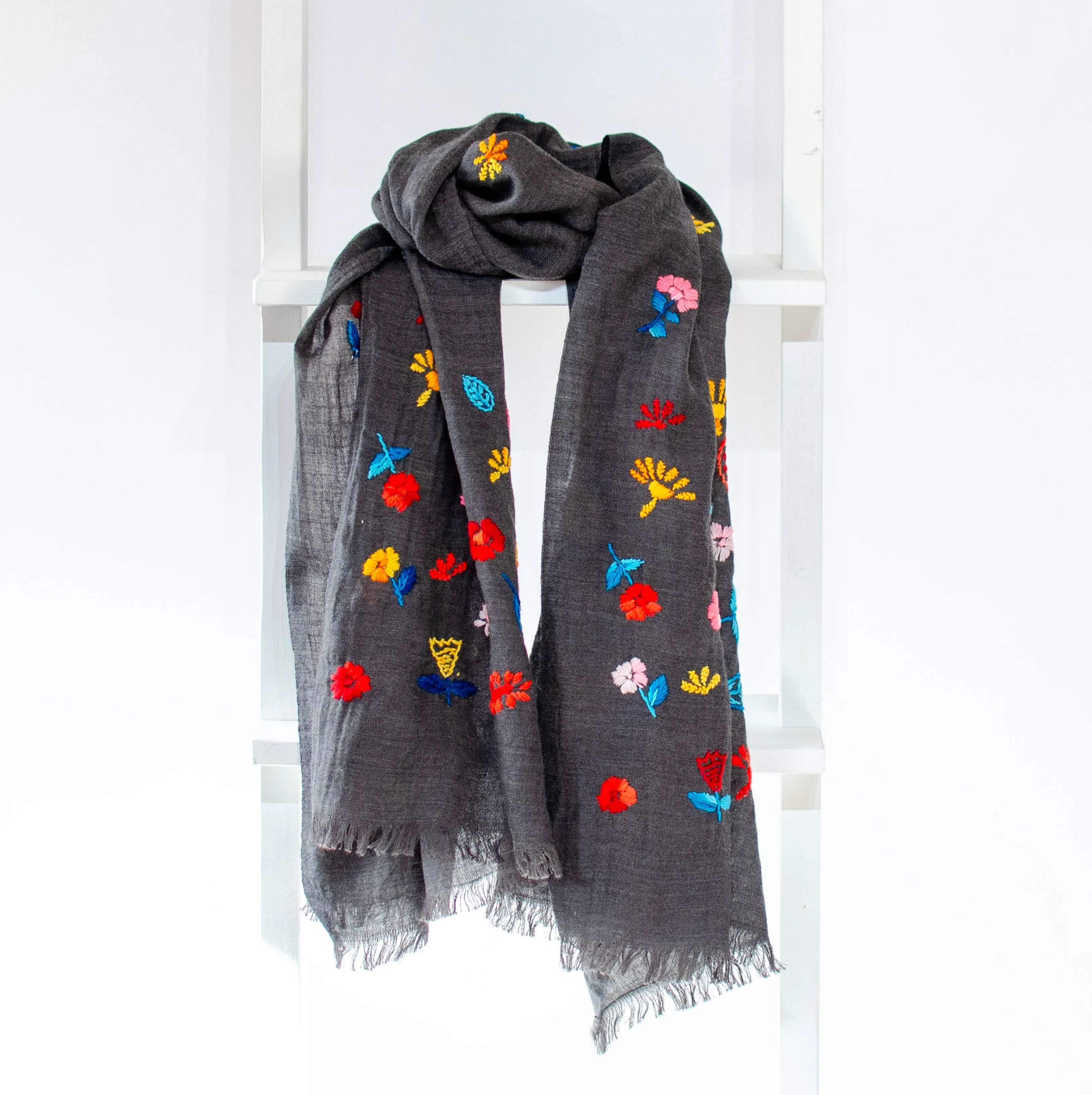 'Florita' Hand-embroidered Scarf