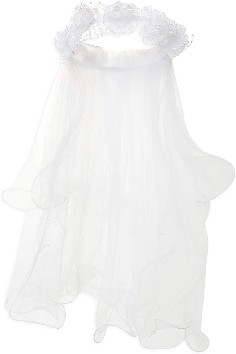 Girl's Flower Veil and Gloves for First Communion (White, 2 Pieces)