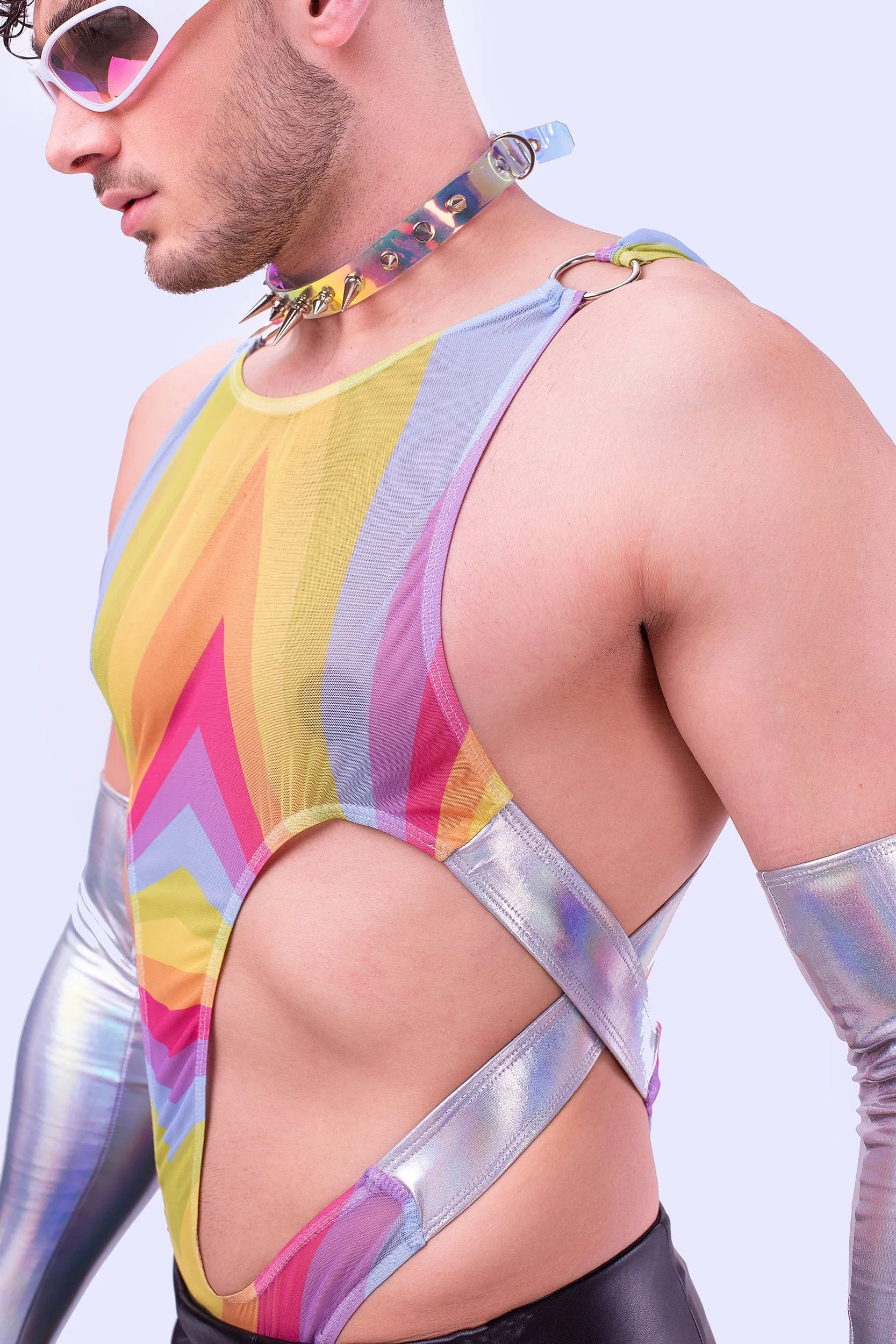 Gleam Male Cut-out Holo Bodysuit