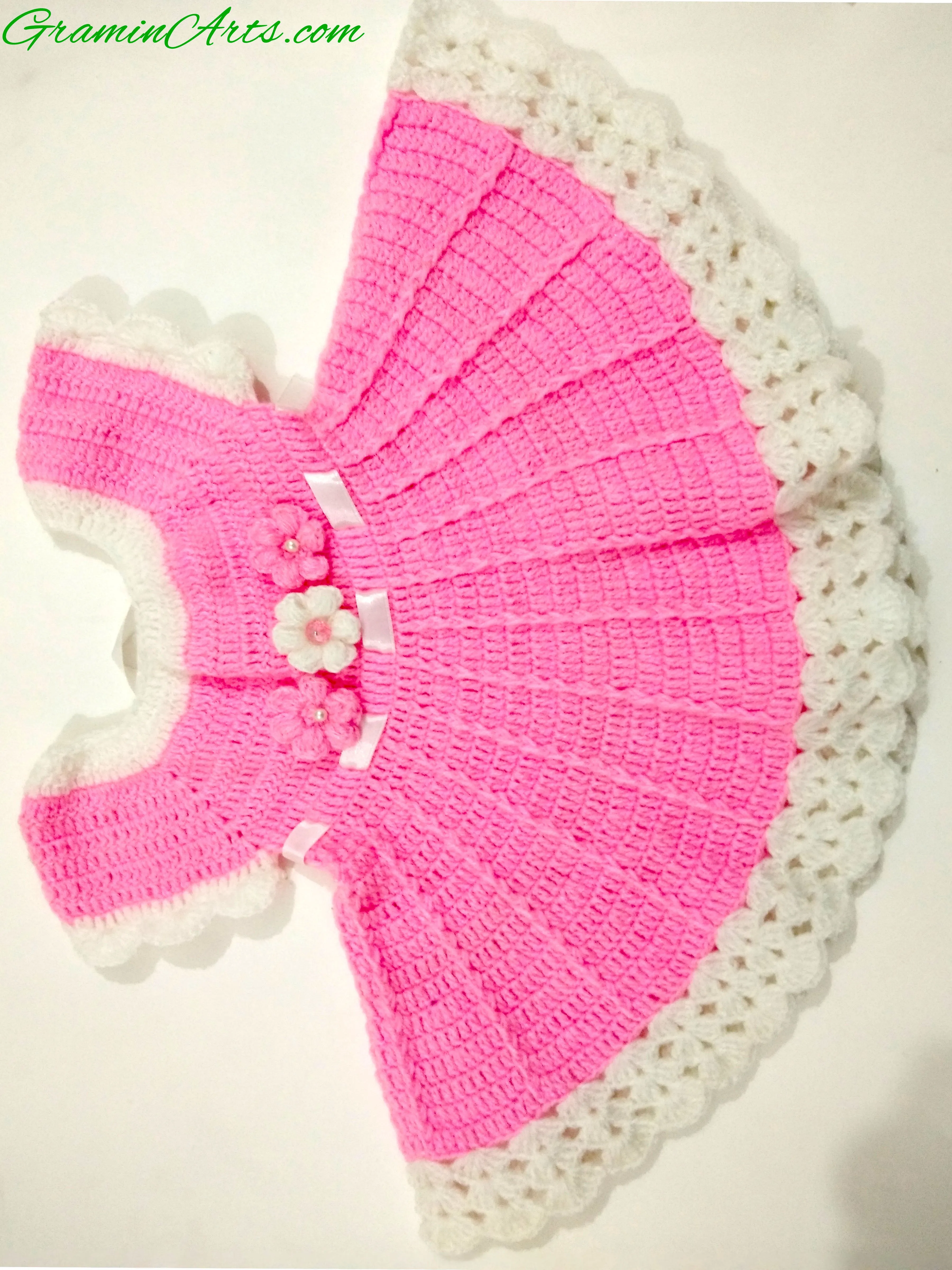 GraminArts new desing baby woolen frock set pink and white color