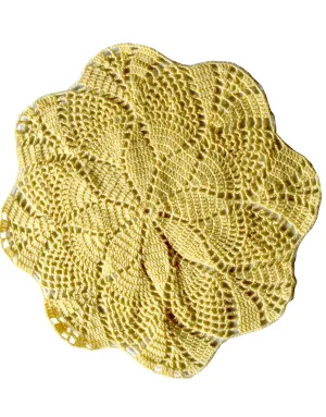 GraminArts Yellow single color woolen crochet thalposh or tablemat puja thal cover