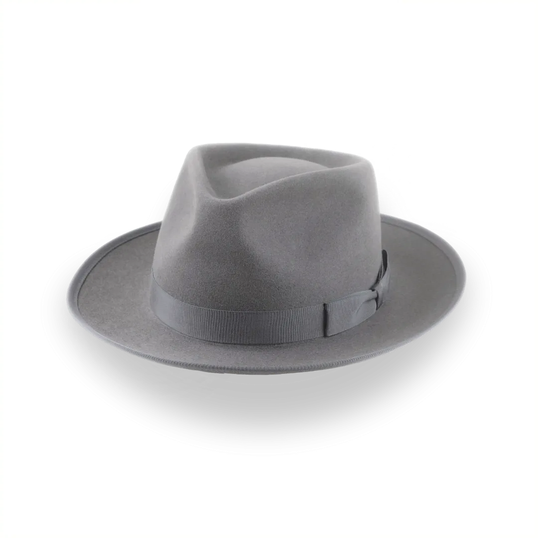 Grey Wide Brim Western Fedora in Premium Beaver Fur Felt | The Ulysses