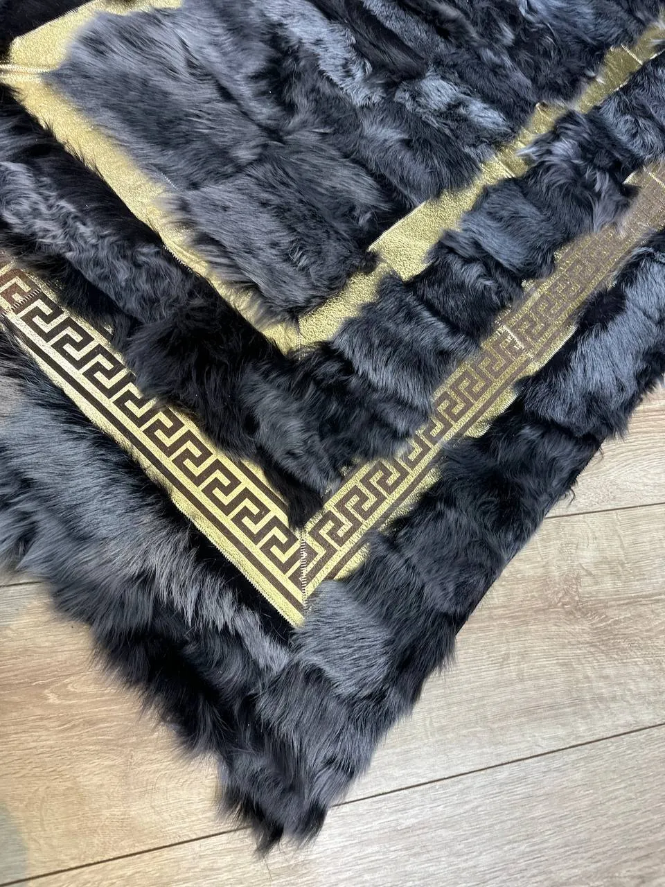 Handmade Natural Black Sheepskin Decor Office Rug,Leather Non Slip Rug