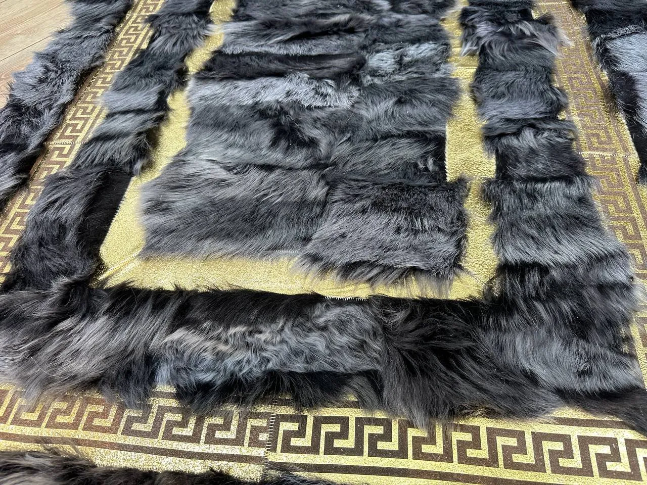 Handmade Natural Black Sheepskin Decor Office Rug,Leather Non Slip Rug