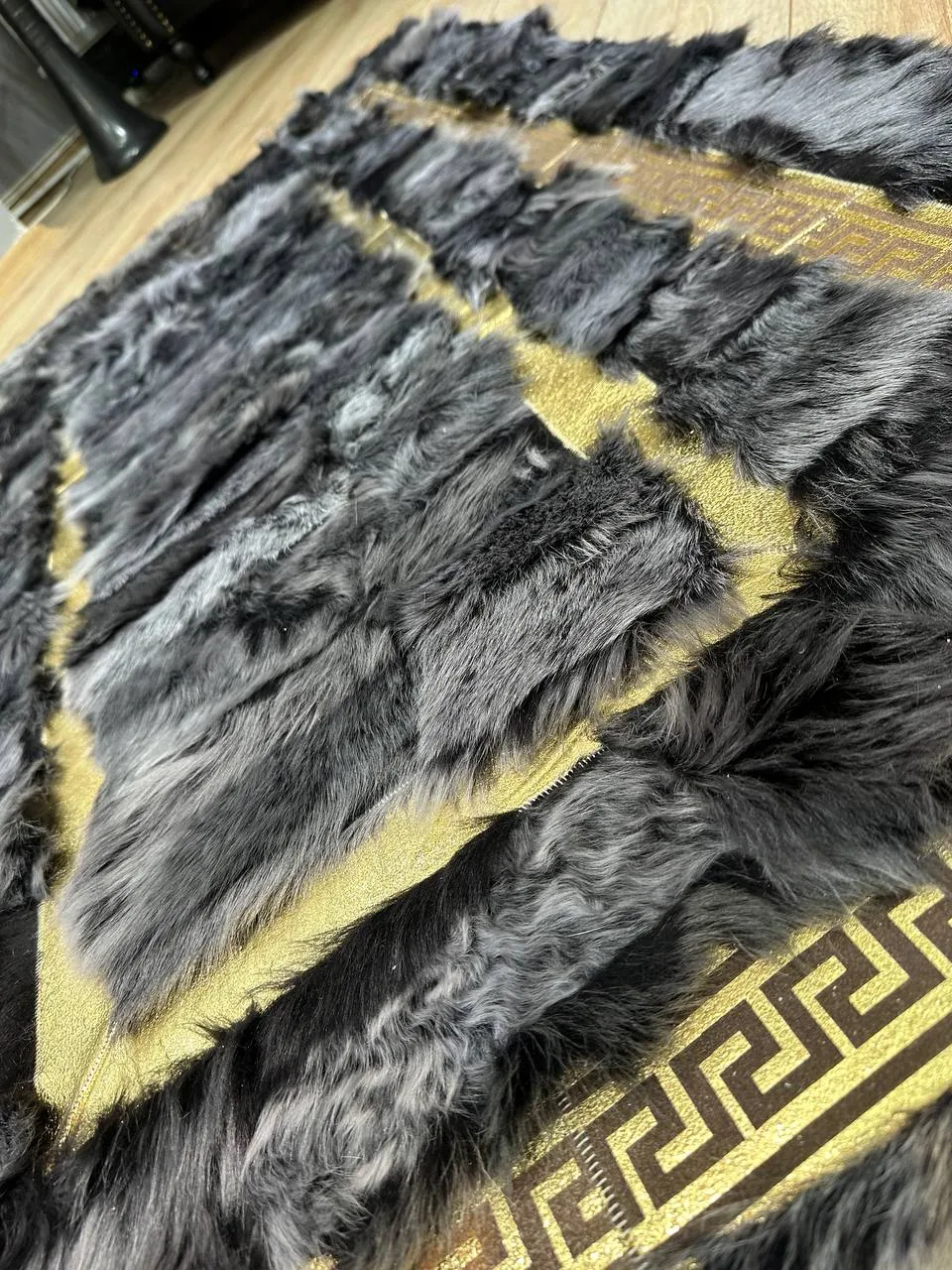 Handmade Natural Black Sheepskin Decor Office Rug,Leather Non Slip Rug