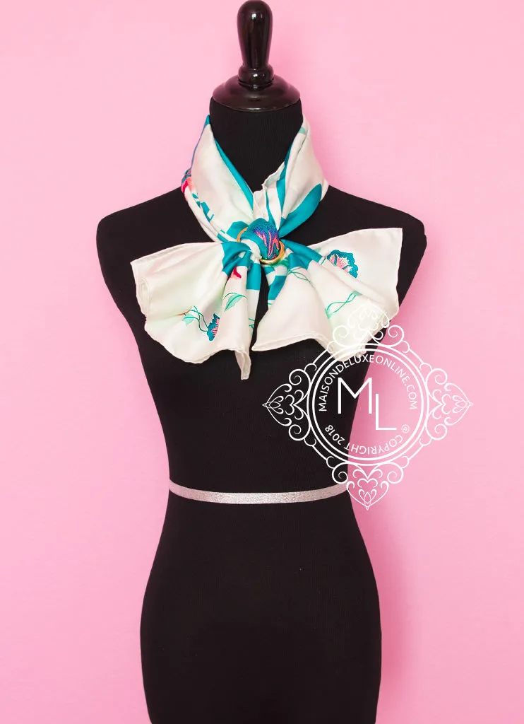 Hermes Aqua Twill Silk 90 cm Brides Fleuries Scarf