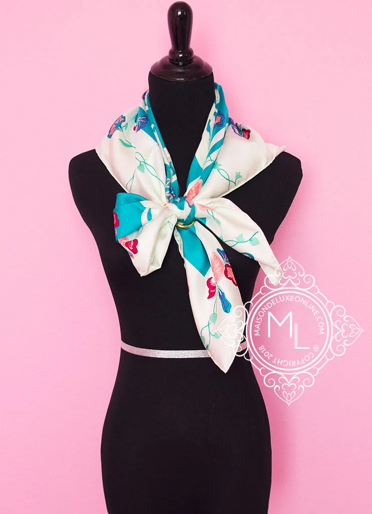 Hermes Aqua Twill Silk 90 cm Brides Fleuries Scarf