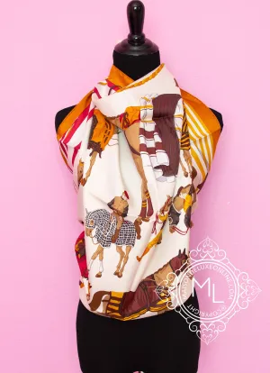 Hermes Brown Twill Silk 90 cm Ronds de Marche Scarf