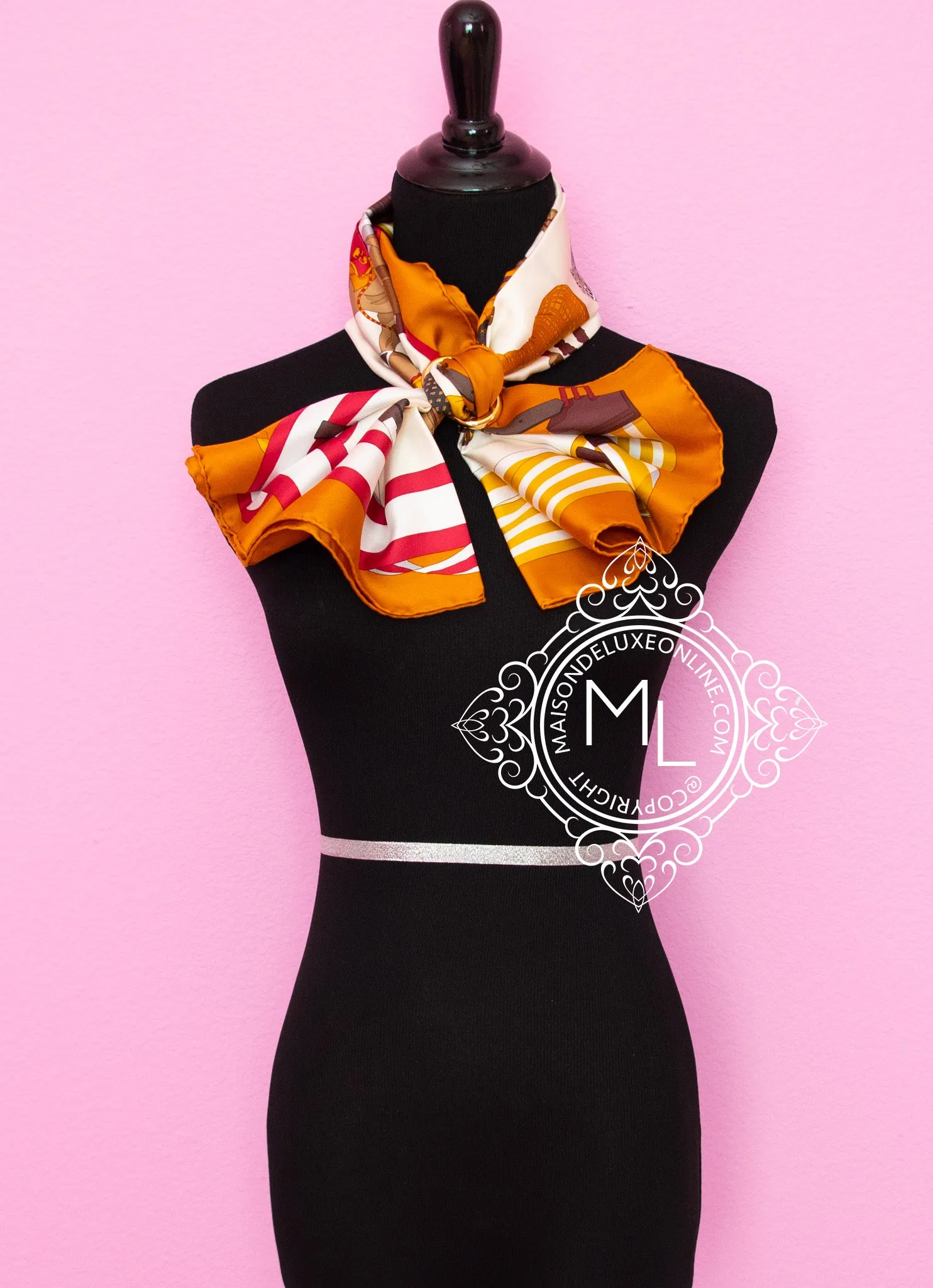 Hermes Brown Twill Silk 90 cm Ronds de Marche Scarf