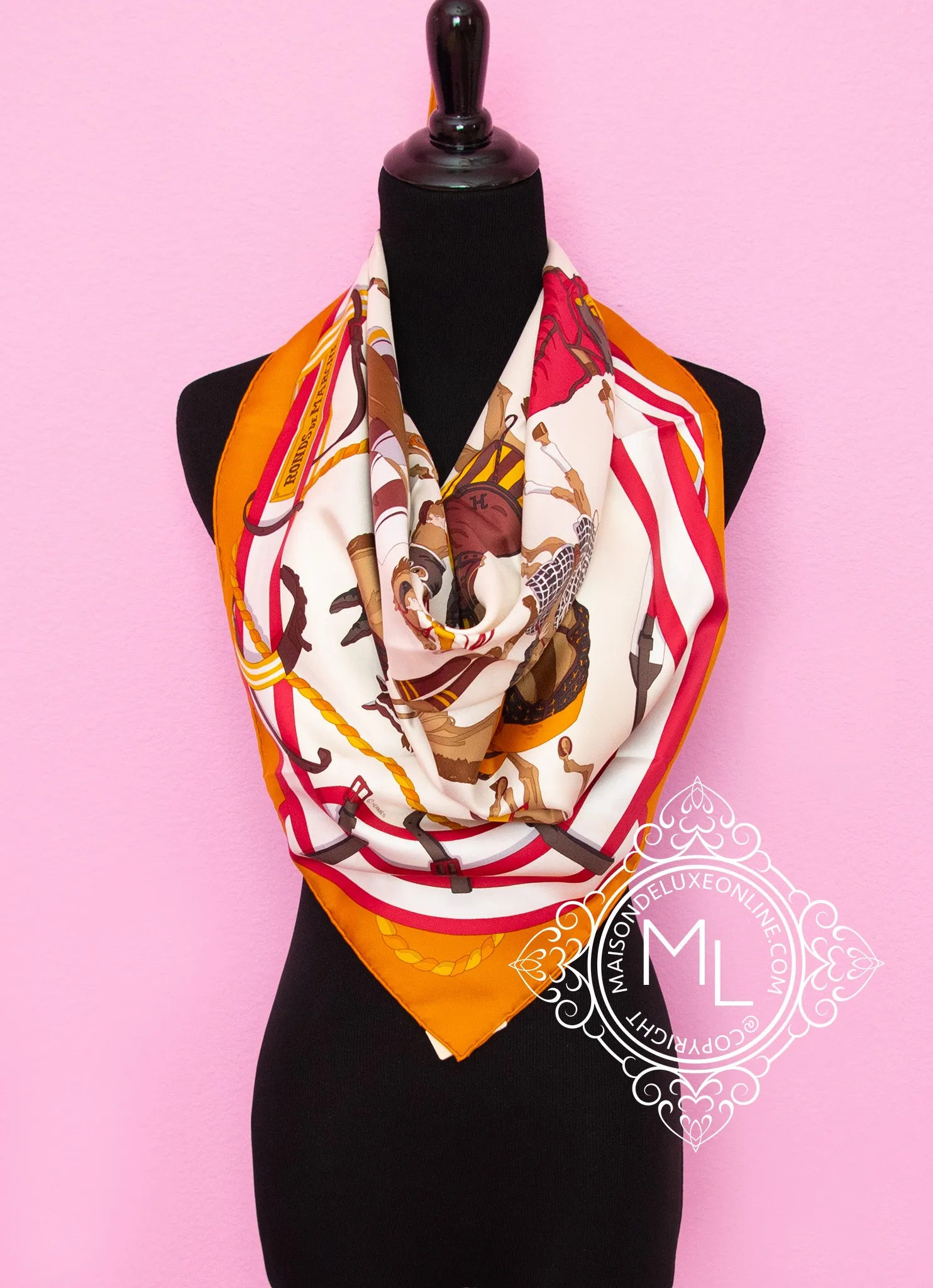 Hermes Brown Twill Silk 90 cm Ronds de Marche Scarf