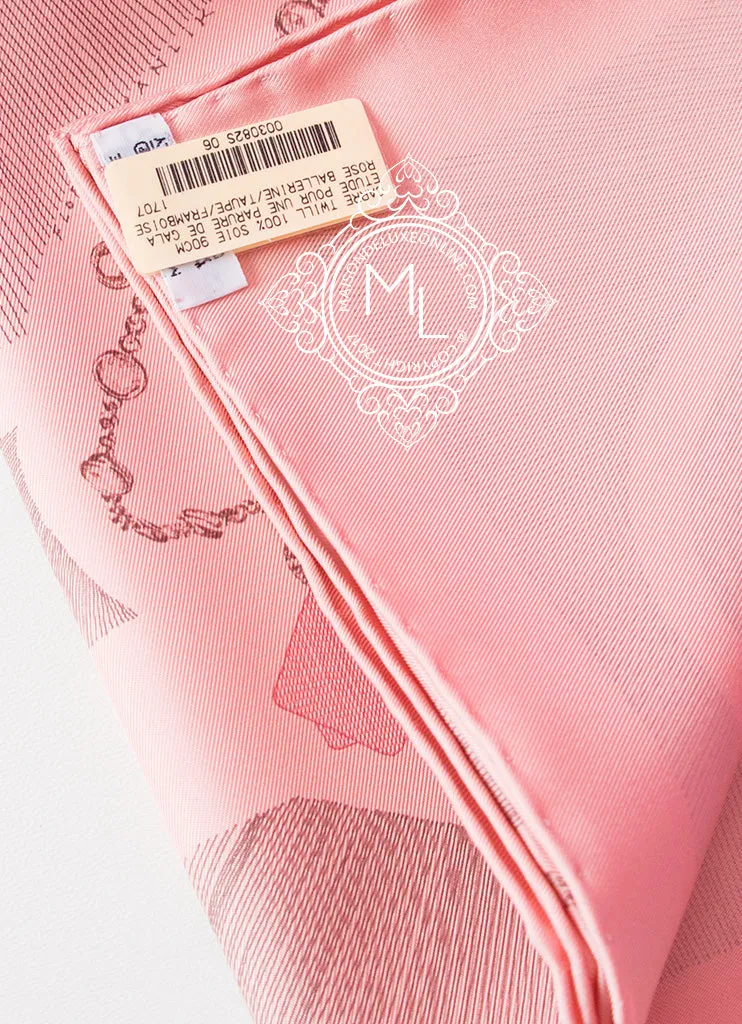 Hermes Pink Twill Silk 90 cm Etude pour une Parure de Gala Scarf