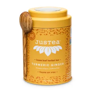 JusTea Herbal tea tins with wooden scoop