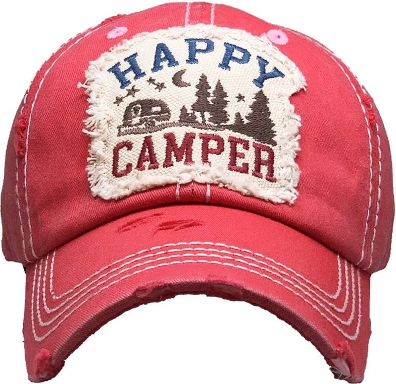 KBV1371 "Happy Camper" Vintage Washed Baseball Cap