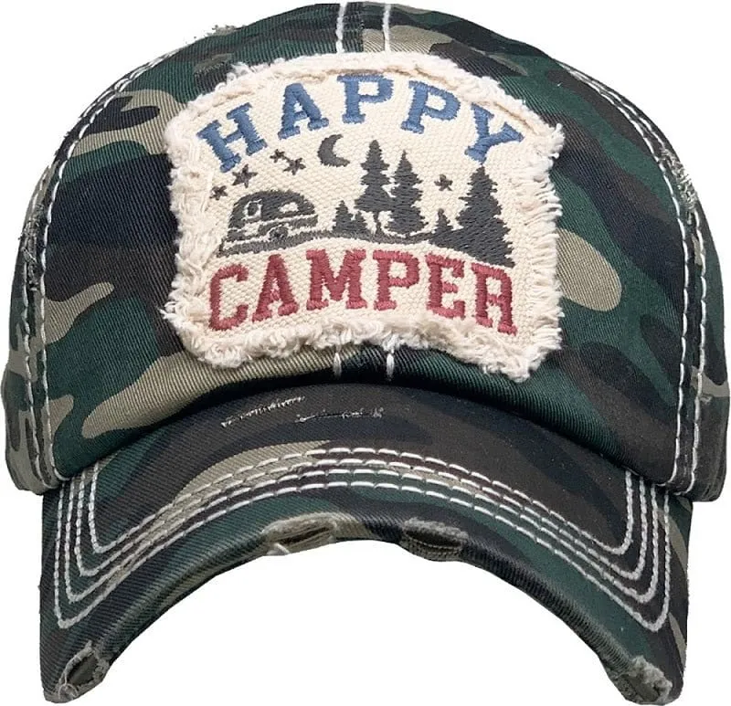 KBV1371 "Happy Camper" Vintage Washed Baseball Cap