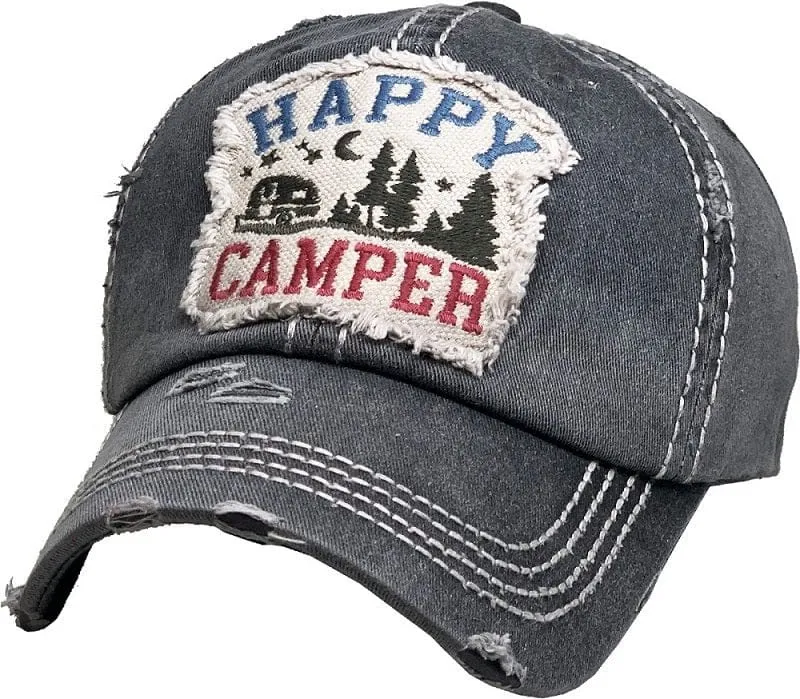 KBV1371 "Happy Camper" Vintage Washed Baseball Cap