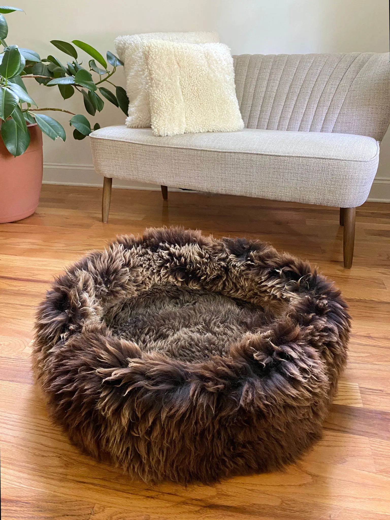 LARGE Brown Sheepskin Pet Bed