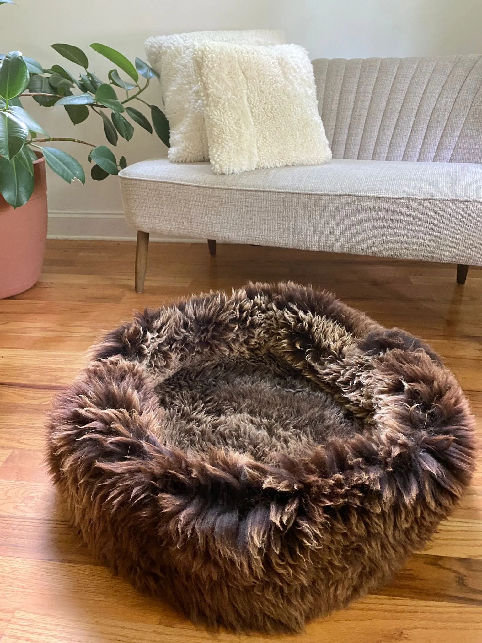 LARGE Brown Sheepskin Pet Bed