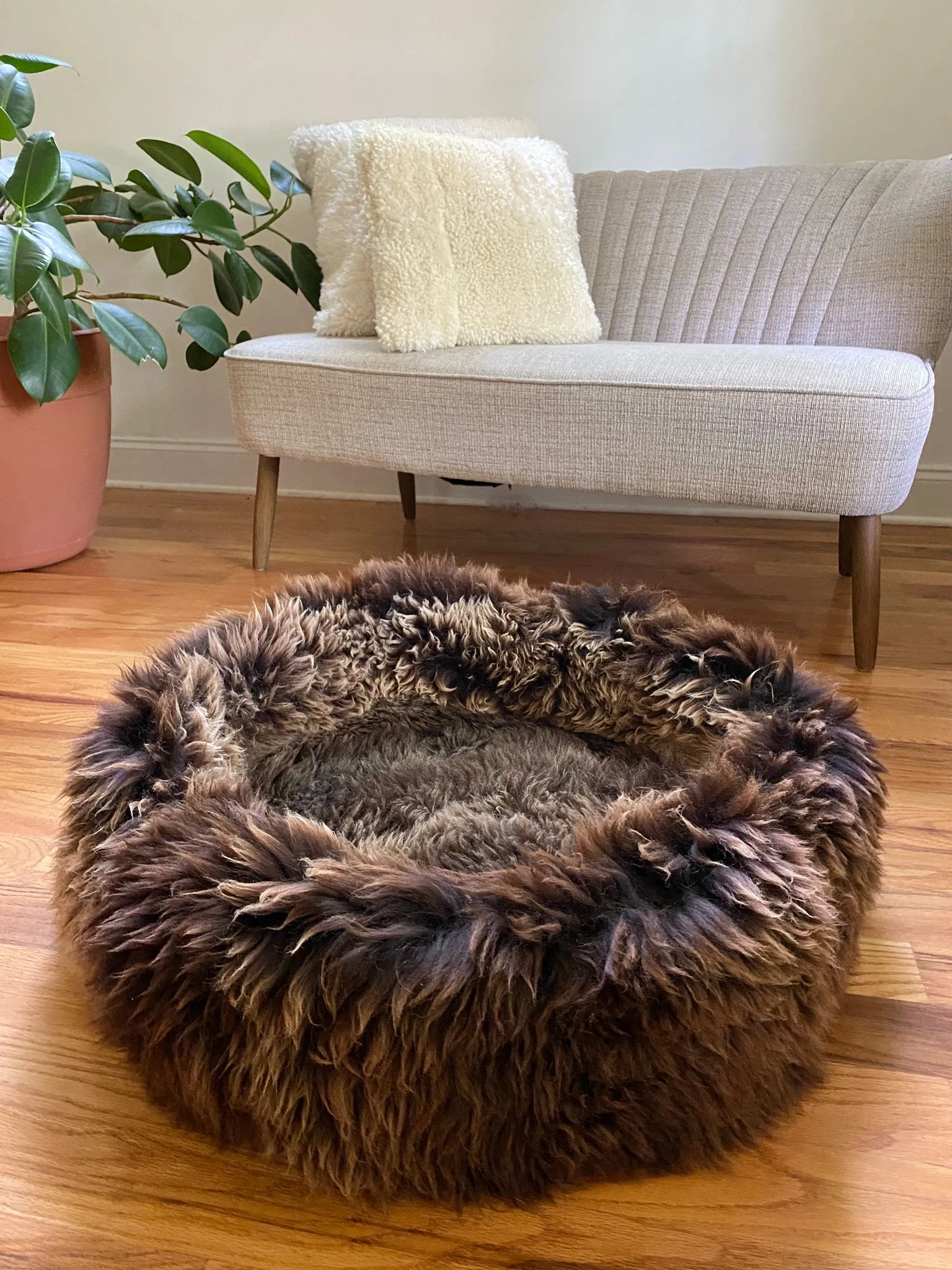 LARGE Brown Sheepskin Pet Bed