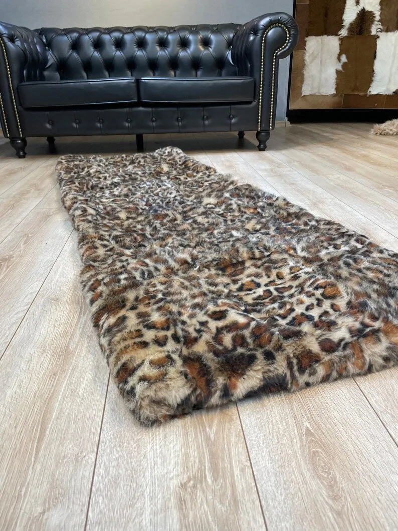 Leopard Pattern Natural Sheepskin Rug Rug for Bedroom, Sexy Area Rug