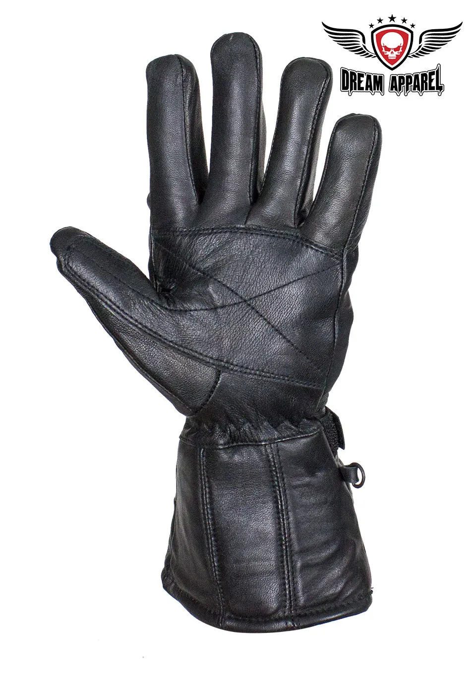 Long Raincover Black Naked Cowhide Leather Gauntlet Gloves