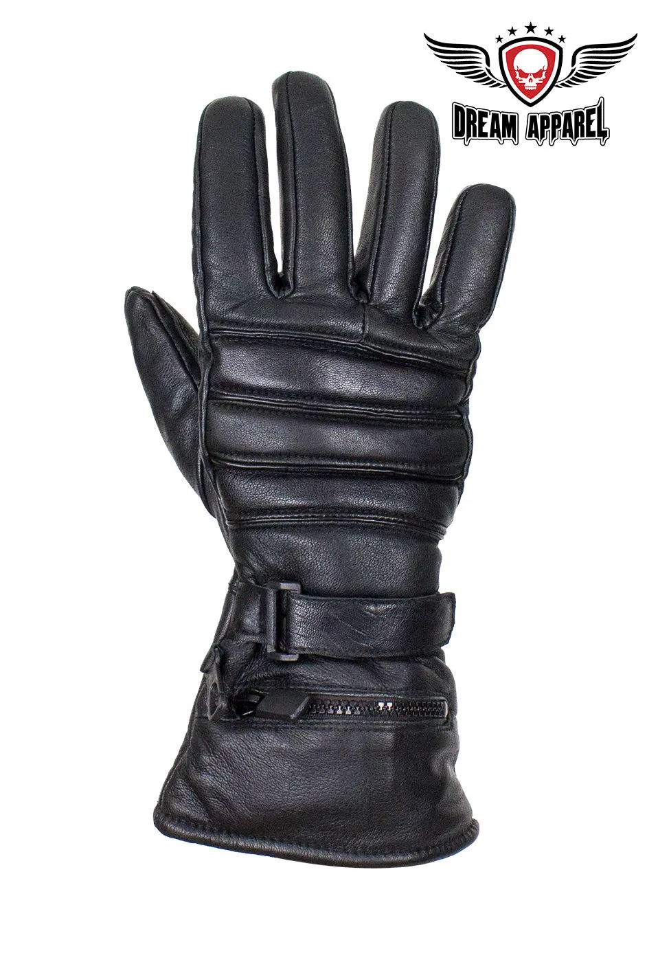 Long Raincover Black Naked Cowhide Leather Gauntlet Gloves