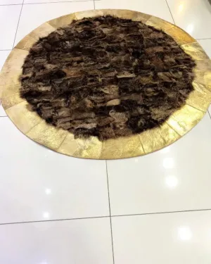 Luxury Brown Gold Natural Sheepskin Round Rug, Handmade Fluffy Soft Rug