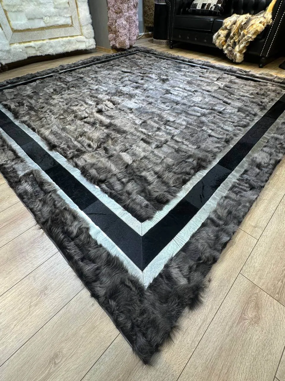 Luxury Large Fluffy Sheepskin Area Rug, Real Sheep Leather Handmade Soft Rug