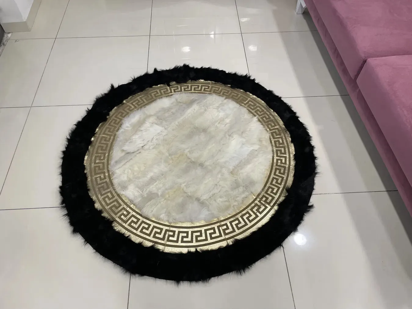 Luxury Modern Black White Natural Sheepskin Handmade Bedroom Round Rug