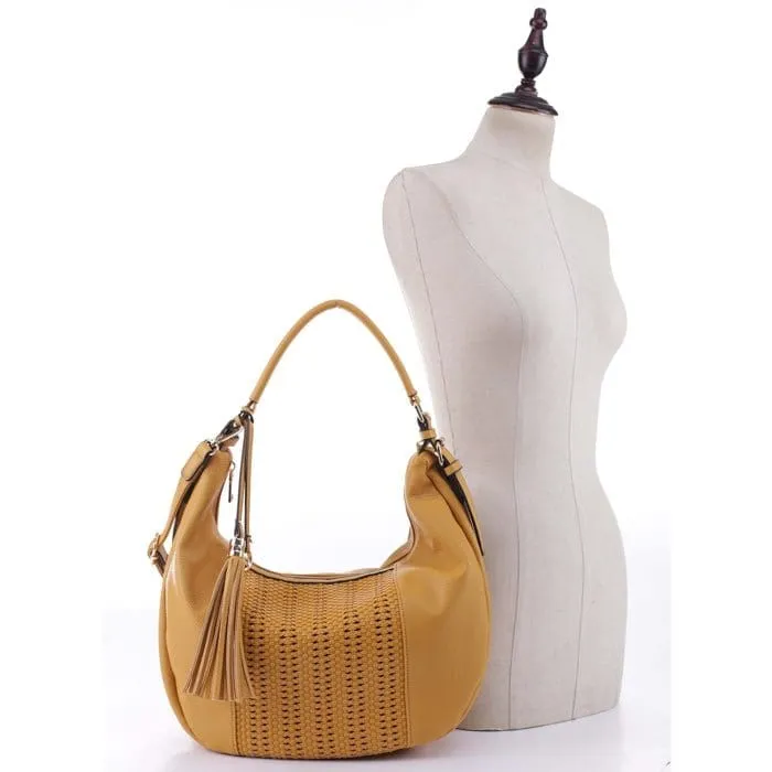 LY5865 Woven Detail Shoulder Bag w/ Tassel