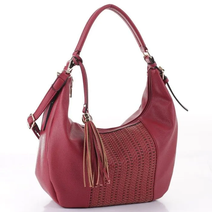 LY5865 Woven Detail Shoulder Bag w/ Tassel