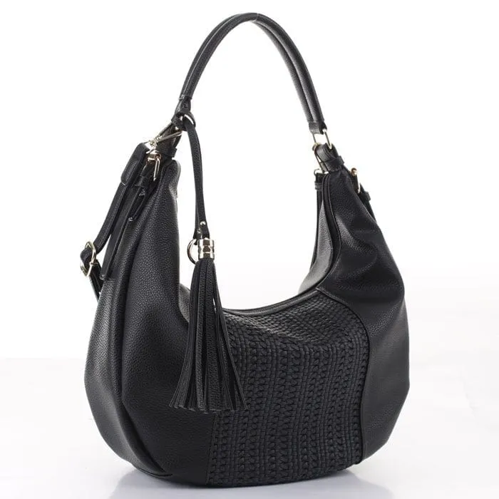 LY5865 Woven Detail Shoulder Bag w/ Tassel