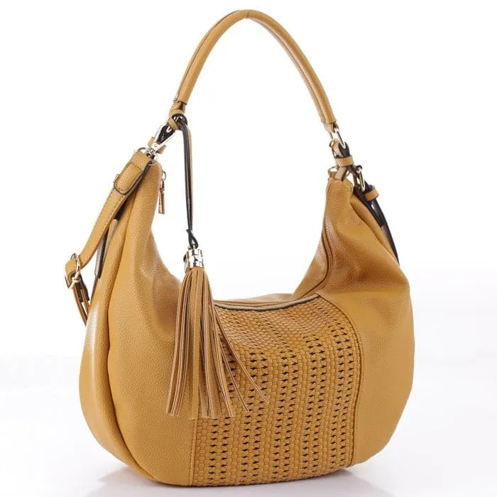 LY5865 Woven Detail Shoulder Bag w/ Tassel