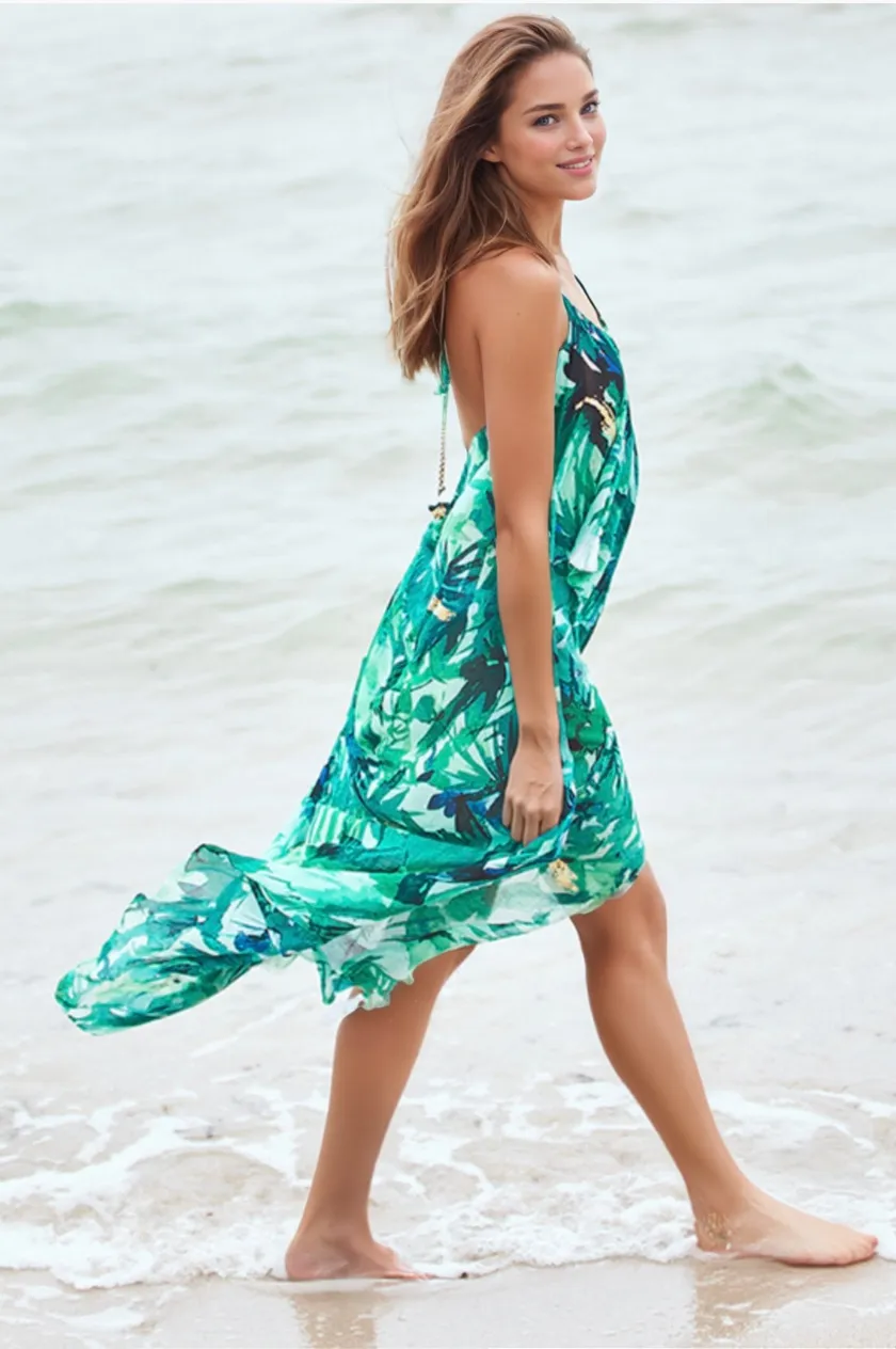 Maxi Halter Sundress Coverup  in Jungle Dweller Print