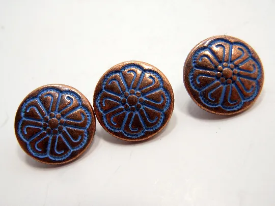 Metal Buttons Set of 5: Copper Celtic Floral Metal Shank Buttons ~ Celtic Knot Floral Patina'd Copper Metal Buttons 1/2" Diameter