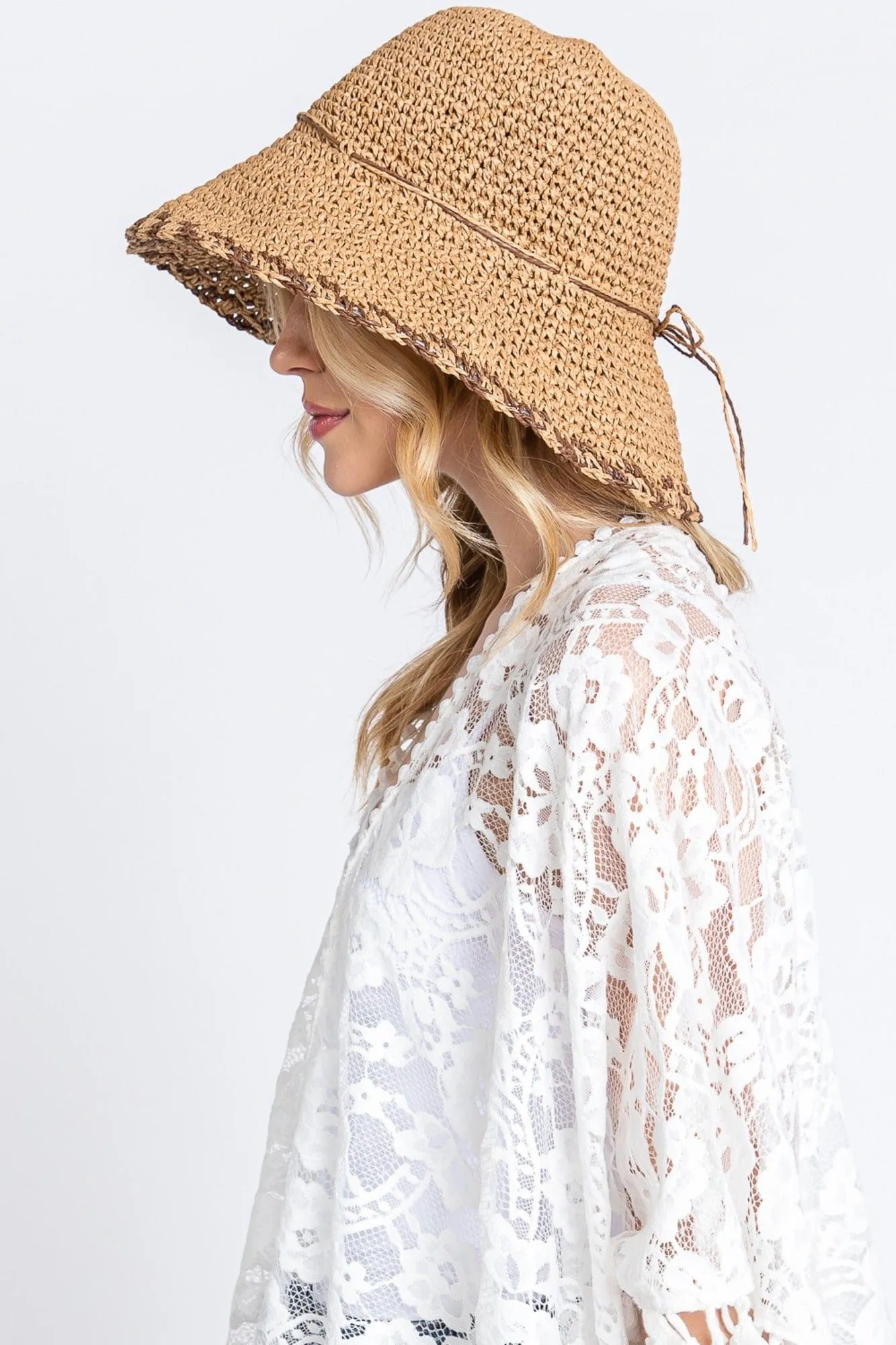 MH0170 Lucia Edge Detailed Straw Bucket Hat