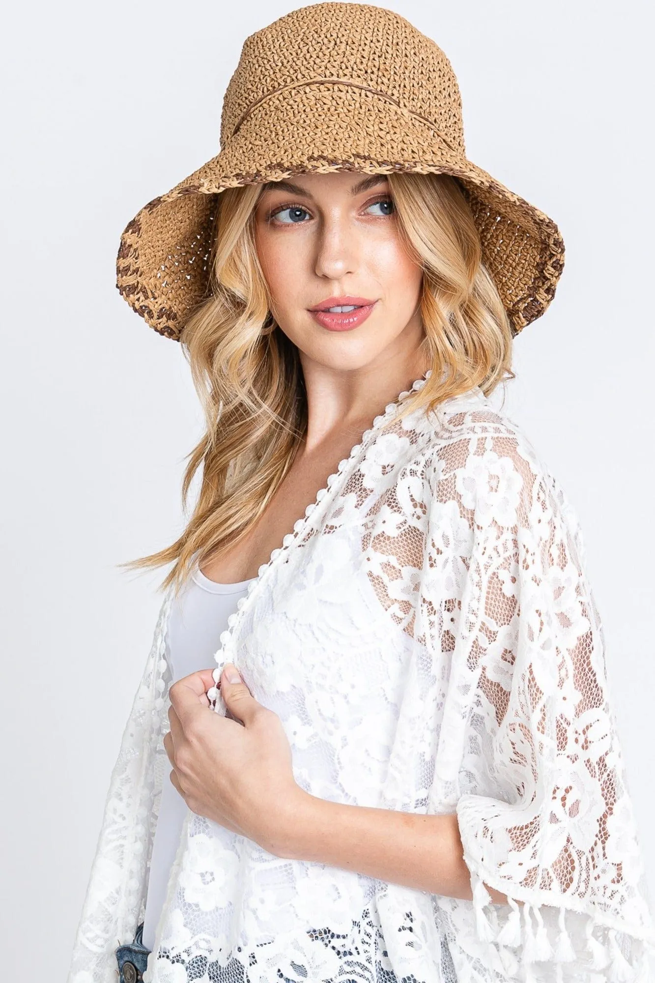 MH0170 Lucia Edge Detailed Straw Bucket Hat