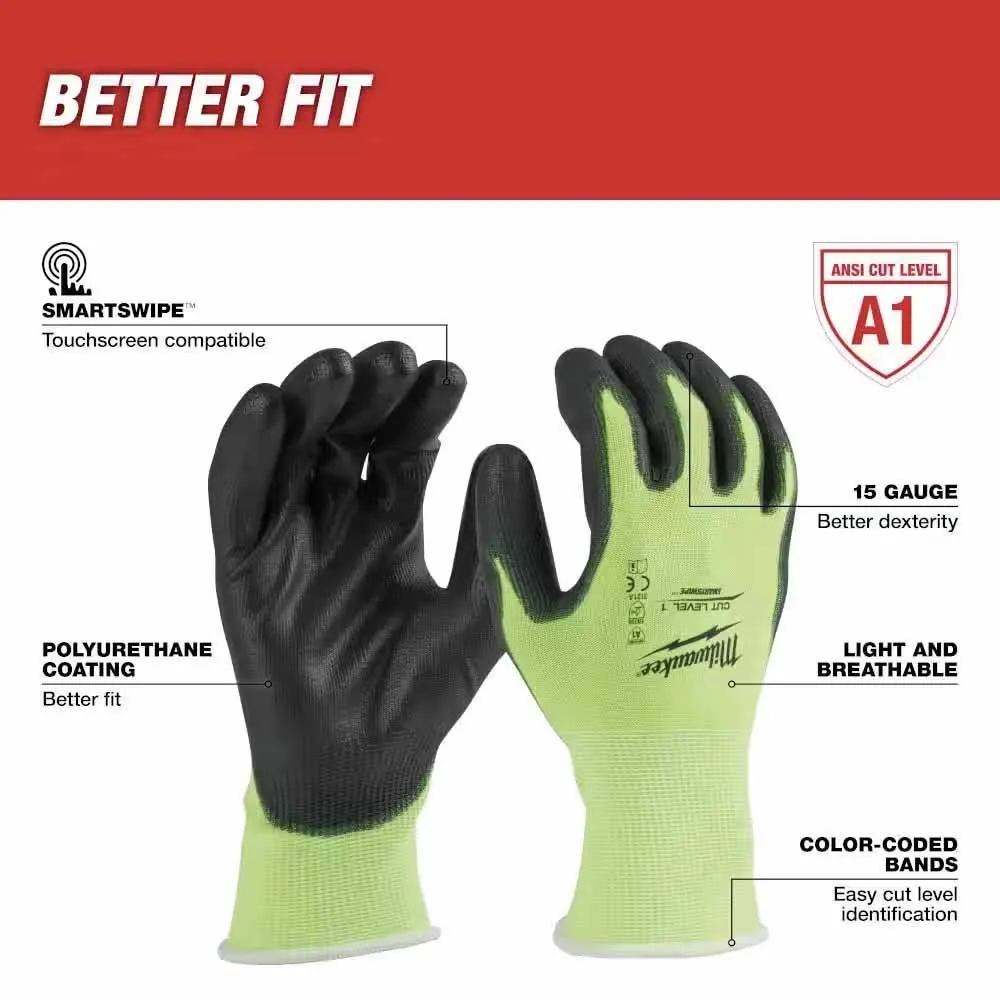 Milwaukee 48-73-8910 High Visibility Cut Level 1 Polyurethane Dipped Gloves - S