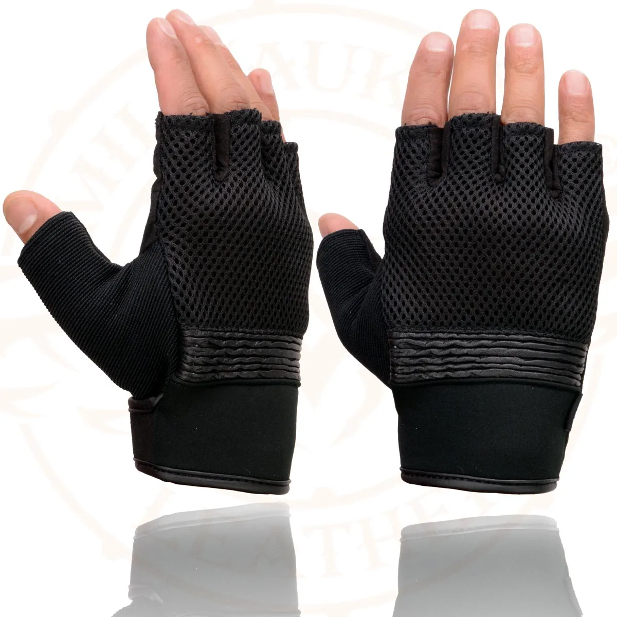 Milwaukee Leather MG7590 Men's Black ‘Amara Cloth’ Gel Palm Fingerless Motorcycle Hand Gloves W/ Breathable Mesh Material