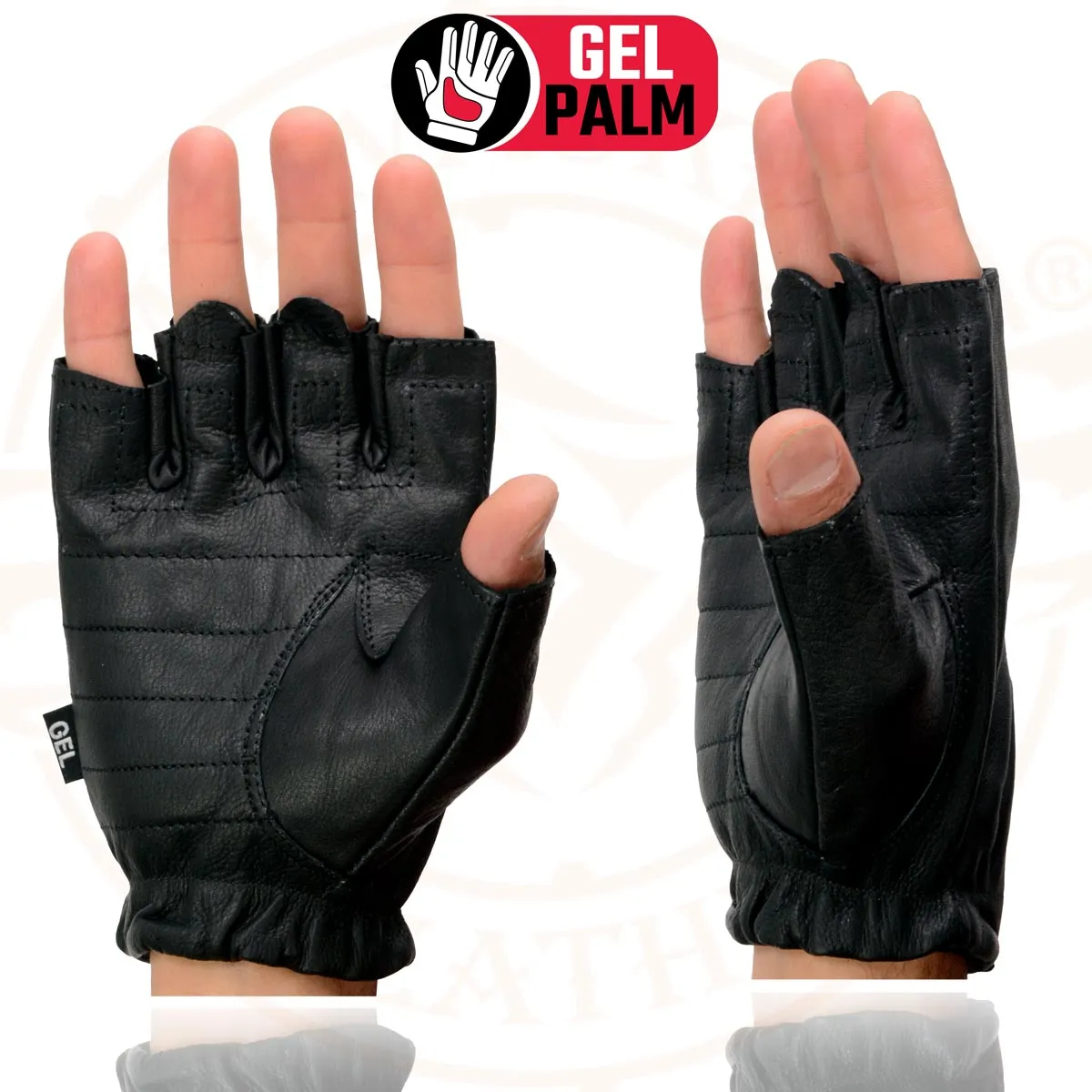 Milwaukee Leather SH206 Men's Black Leather Gel Padded Palm Fingerless