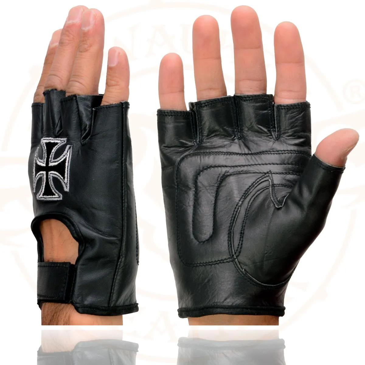 Milwaukee Leather SH354 Men's 'Iron Cross' Black Leather Fingerless