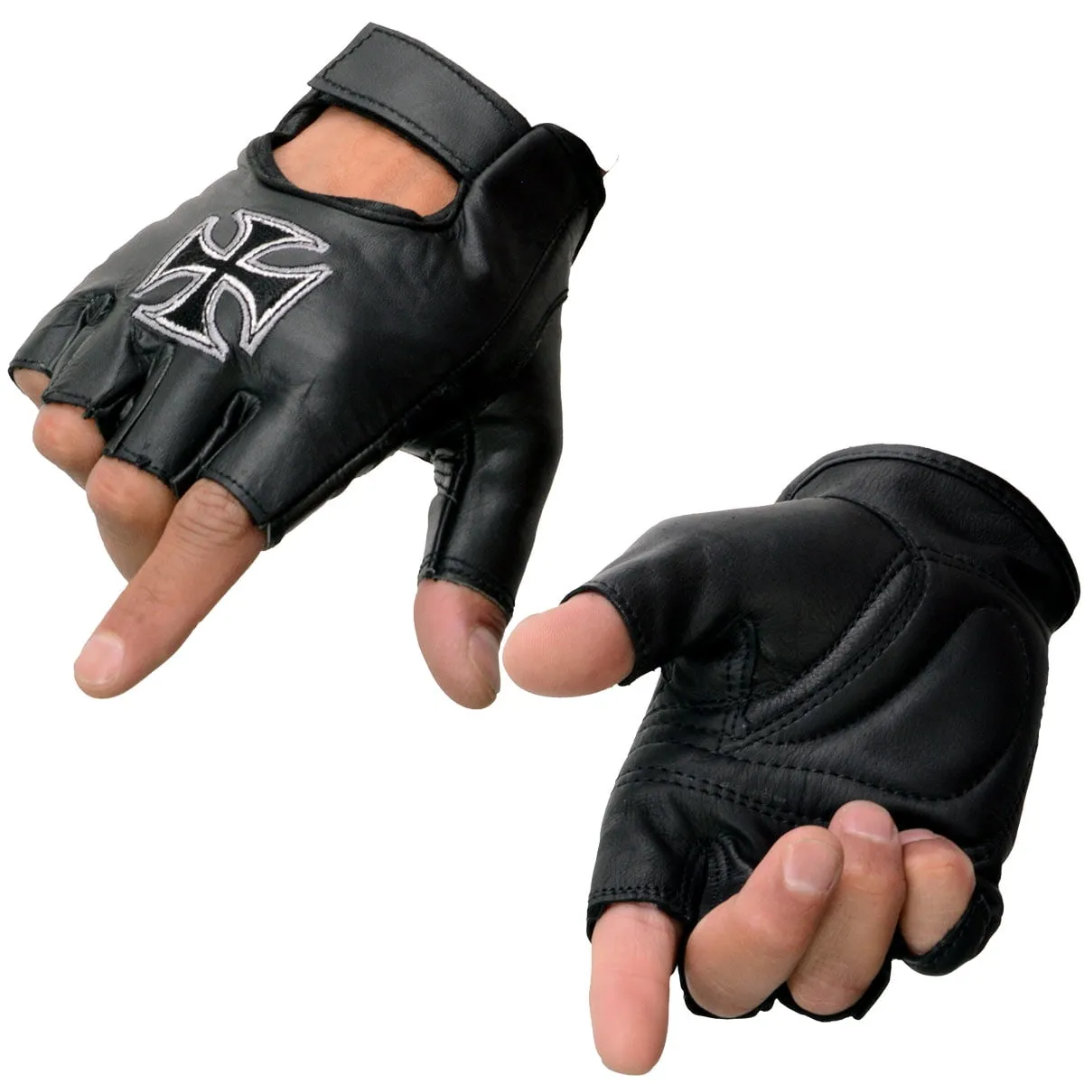 Milwaukee Leather SH354 Men's 'Iron Cross' Black Leather Fingerless