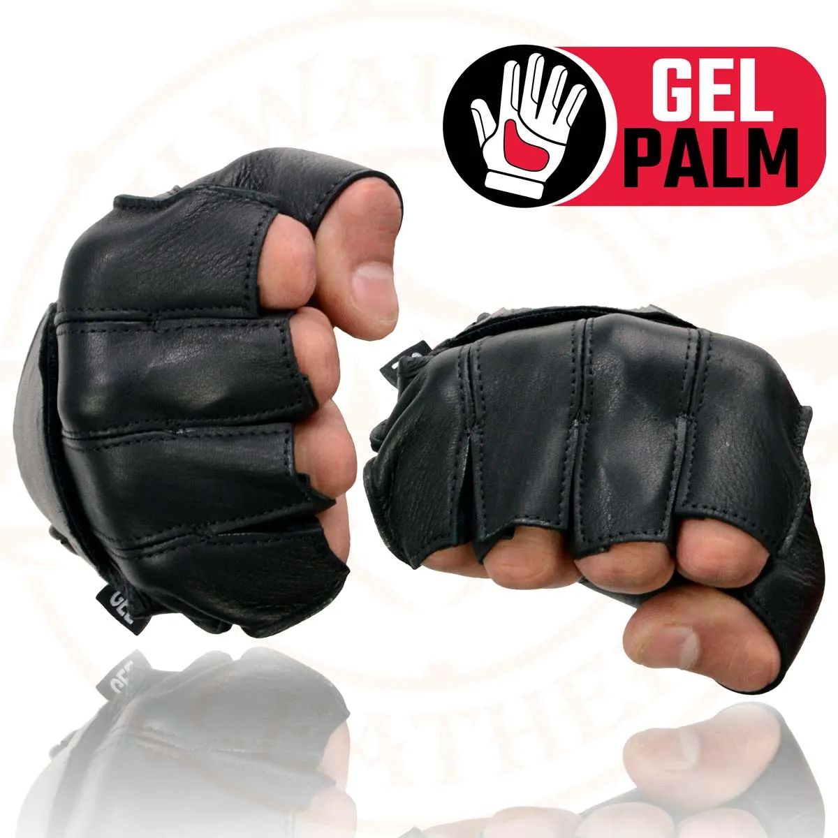 Milwaukee Leather SH850 Men's Black Leather Gel Padded Palm Fingerless